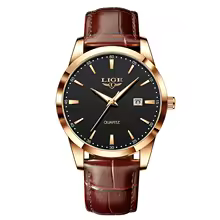 LIGE Fashion Brown Leather Watch Men Military Sports