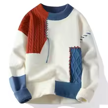 2025 New Male Patchwork Sweater Trend High Street